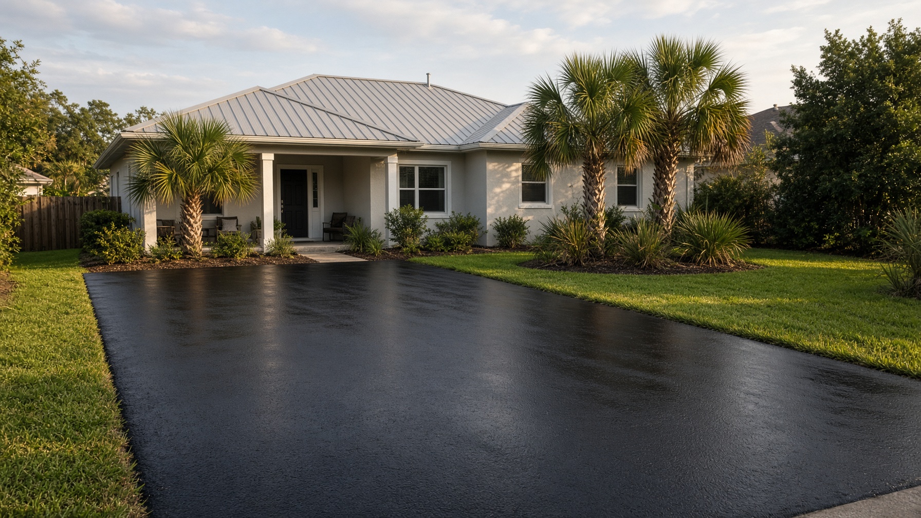 Freshly paved asphalt driveway in Palmetto, Florida